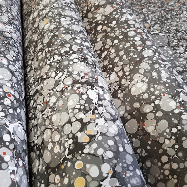 Grey Stone Marbled Paper x 3. A1 - for bookbinding, découpages and paper cratfs