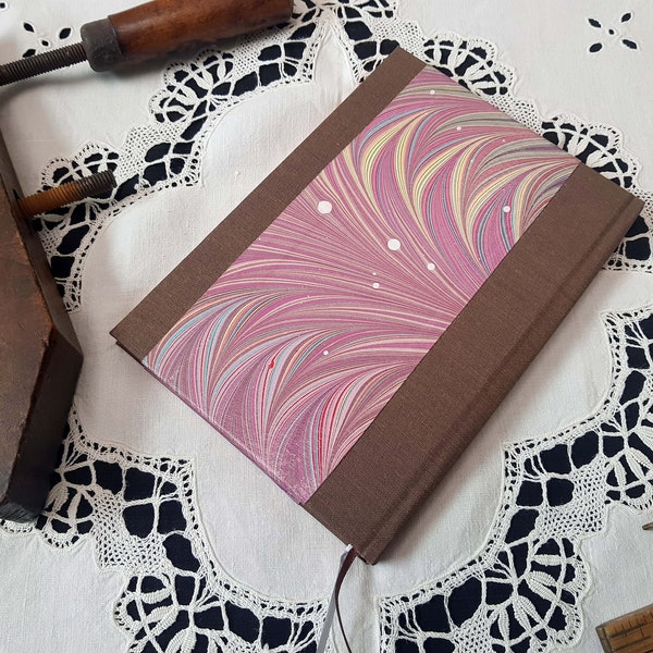 A5 Notebook - Cedar Brown and Magenta Marbled journal - Handmade - Lined and plain