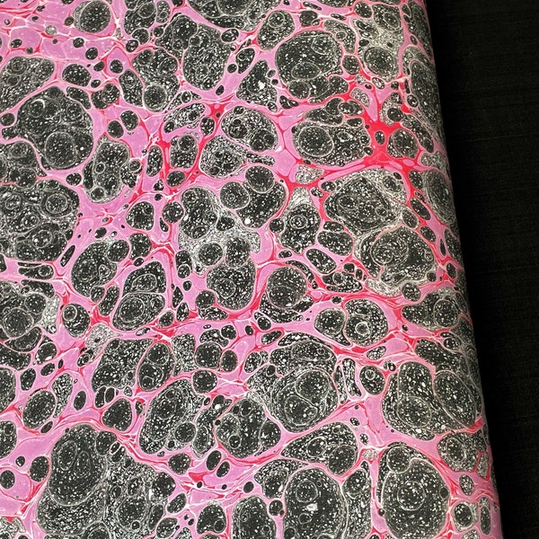 1 x A1 - Pink Crimson and Black Gloster - Marbled Paper handmade for bookbinding, restoration, découpage and paper crafts