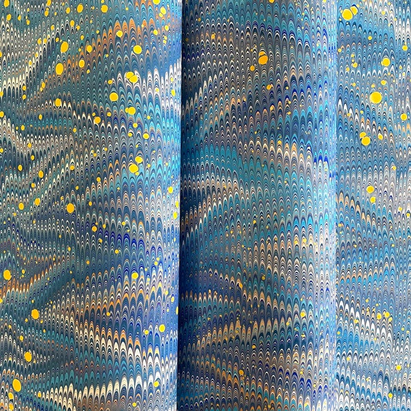 3 x A1 - Nocturnal Blue Marbled Paper - for bookbinding, découpage and paper crafts