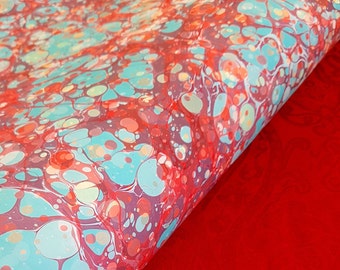 1 x A1 - Wine Purple Red and Blue Stone Double Marbled Paper - handmade for bookbinding, restoration, découpage and paper crafts