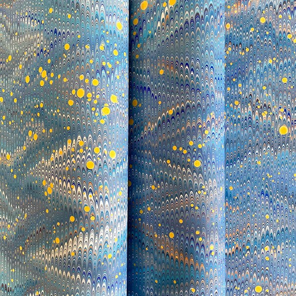 3 x A1 - Nocturnal Blue Marbled Paper - for bookbinding, découpage and paper crafts