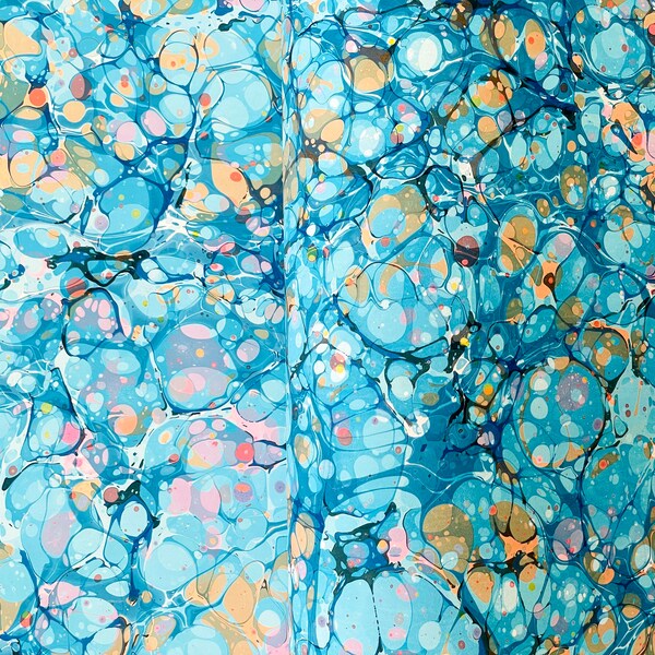 Blue and Orange Marbled Paper - for bookbinding, découpages and paper cratfs