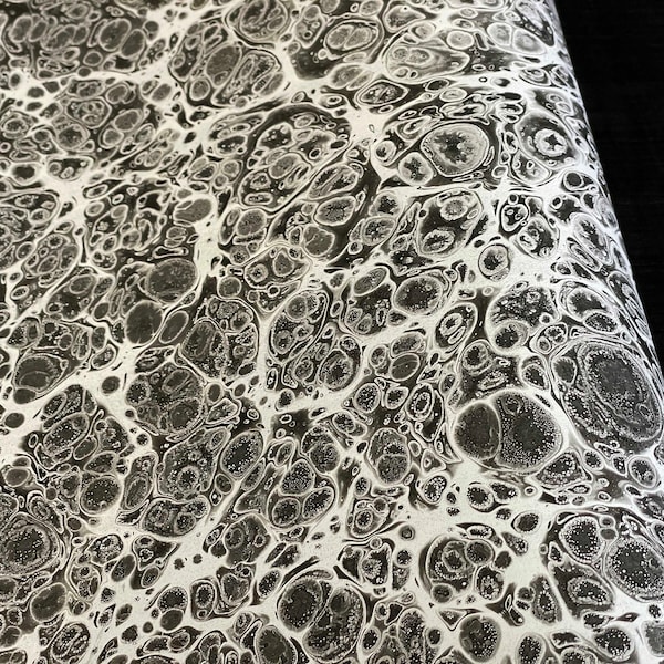 Lamp Black Shells Marbled Paper: Handmade Bookbinding Paper (A1)