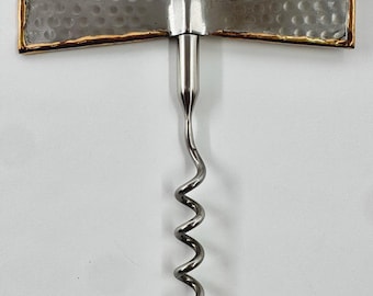 Vintage Corkscrew Hammered Metal Modernist Barware Stainless Steel Brass Trim Grandmillennial 1990s