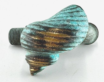 Vintage Brass Conch Shell Faucet Spigot Verdigris Patina Garden Tap Coastal Nautical Decor