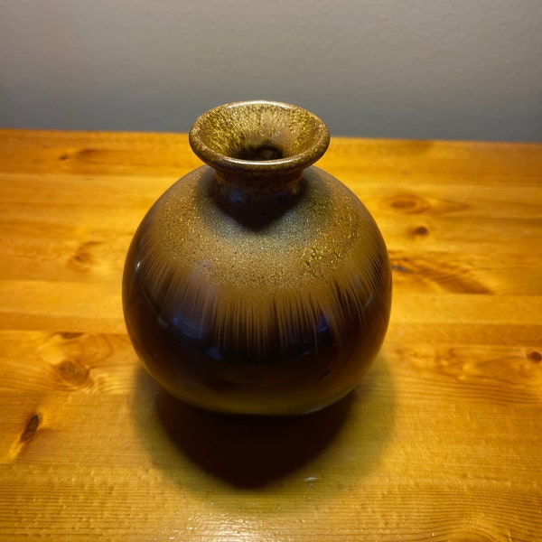 Vintage Brown 5” Crystalline Ceramic Bud Vase