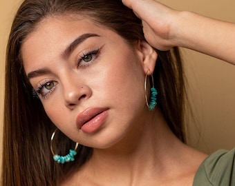 Turquoise hoop earrings, Large thin hoop earrings, big hoops, extra thin hoop, gold thin hoop, thin gold hoops everyday earrings