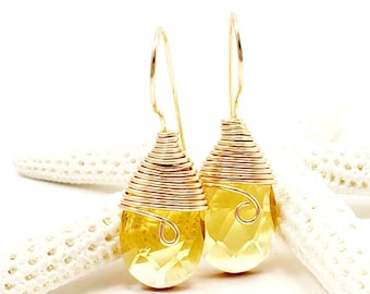 Yellow statement earrings, Citrine earrings, Tear drop earrings, Crystal Bridal earrings Gold, Large geometric earrings, Geometric earrings