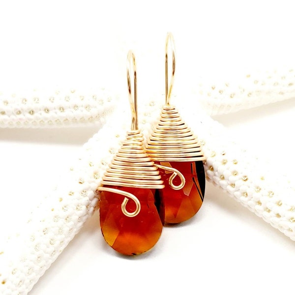 Amber Crystal teardrop earrings, Baltic Honey Amber Earrings, Large stone earrings, Honey cognac amber earrings, christmas gift for mom