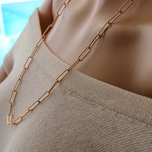 Gold chain necklace, Paper clip chain necklace, Gold plate chain, Layered Link Chain, Layering Chain Necklace,Rectangle Chain Necklace,