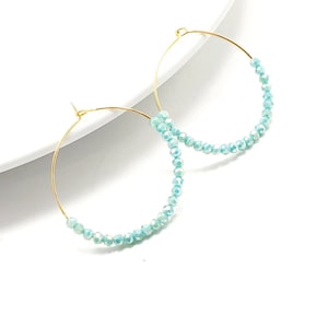Christmas Aquamarine Earrings, Raw Stone Earrings, Hoop Earrings With Charm, Dainty Hoop Earrings, Gold Filled Hoop Earrings, Raw Aquamarine