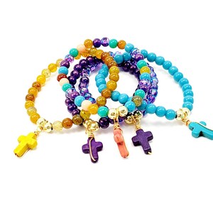Cross Bead Bracelets, Cross stretch bracelet, stacking bracelets, minimalist bracelete, confirmation gift, catholic bracelet, baptism favors