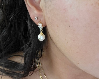 Pearl Drop Earrings, Crystal and pearl drop earrings, Gold Pearl Earrings,Pearl Earrings Dangle,Bridesmaid Earrings,Gift For Her