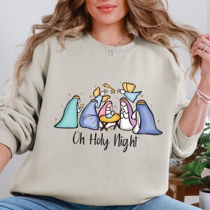 Pull de scène de la Nativité, Sweat-shirt de Noël chrétien, Chemise de la Nativité de Noël, Nativité de l’histoire vraie, Cadeaux de Noël religieux, Tee-shirt Jésus