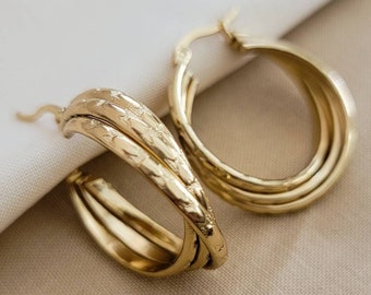 Large Triple Hoop Earrings, Thick hoop earrings, Chunky gold hoops, Chunky hoop earrings, Thick gold hoop earrings,triple hoop earrings gold