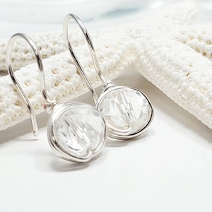 Clear crystal quartz earrings, Clear Silver Earrings, Crystal Drop clear Earrings, Clear Quartz Crystal Earrings, minimalistic earrings