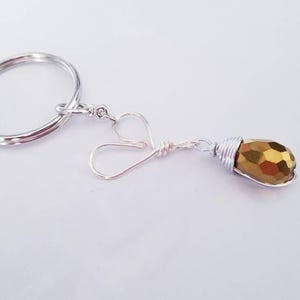 Crystal Heart Keychain, Gemstone Heart Keyring, Christmas Gifts for Her, Healing Stone Bag Charm, Stocking Stuffer for Women, Secret Santa Gold