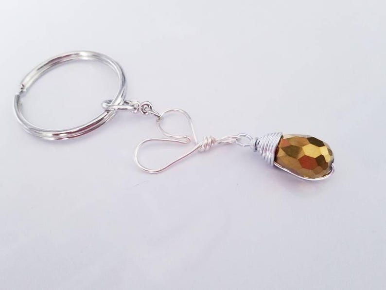 Crystal Heart Keychain, Gemstone Heart Keyring, Christmas Gifts for Her, Healing Stone Bag Charm, Stocking Stuffer for Women, Secret Santa Gold