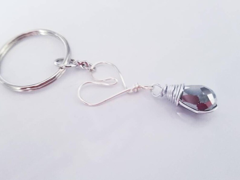 Crystal Heart Keychain, Gemstone Heart Keyring, Christmas Gifts for Her, Healing Stone Bag Charm, Stocking Stuffer for Women, Secret Santa Silver