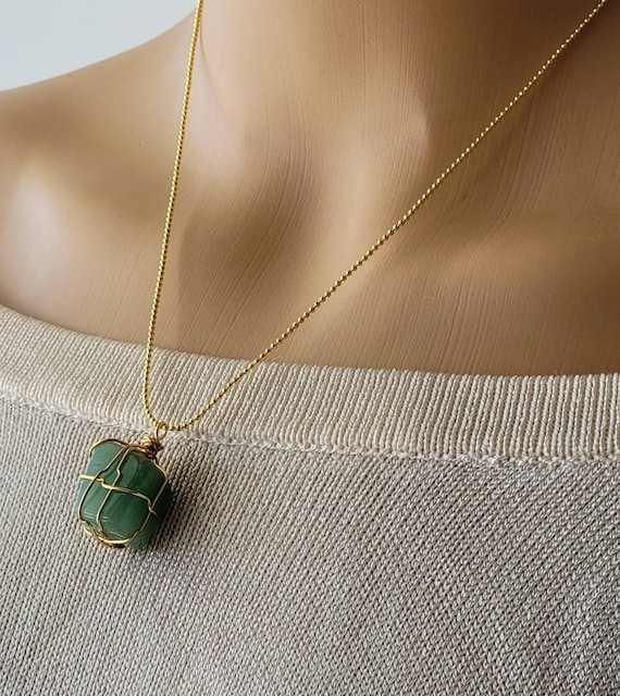 Natural Wire Wrapped Aventurine Crystal Necklaces, Green