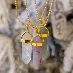 Clear Quartz Fluorite Green Aventurine point NECKLACE, Rainbow Fluorite Pendant Necklace, Green Aventurine aventurine Crystal necklace