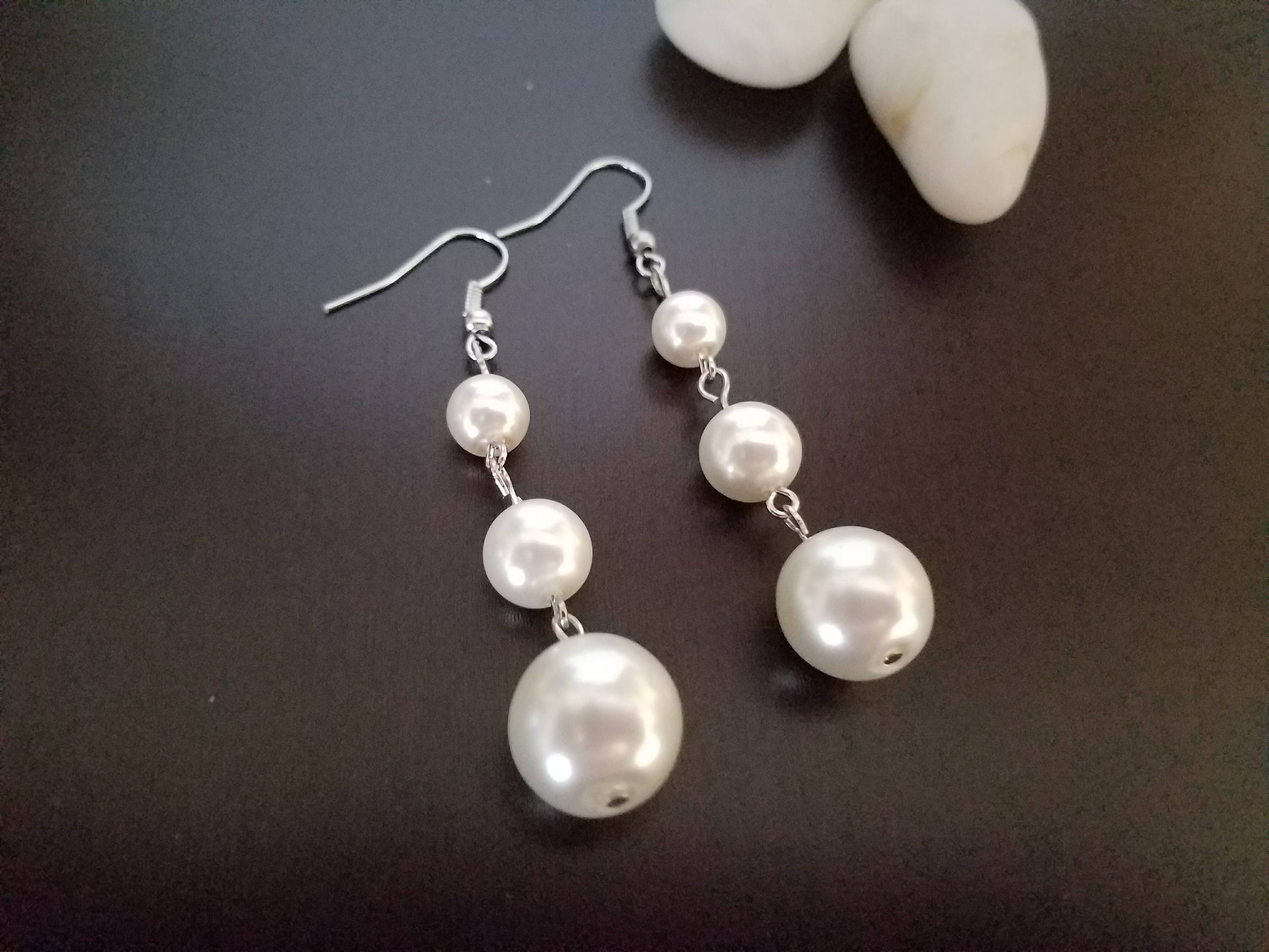 Pearl earrings Long drop Pearl earrings Bridal Earrings | Etsy