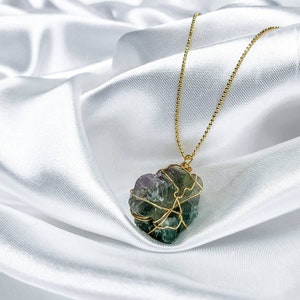 Rainbow Fluorite necklace, Raw crystal Rainbow Fluorite Pendant, Natural Fluorite Gemstone Crystal Charm Necklace, Rainbow Stone Necklace