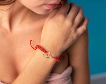 Heart Macrame bracelet, String Bracelet, Bracelet Macrame Braided Wristband Waterproof Adjustable, Waxed cord bracelet, Knotted Bracelet