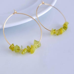 Olive Jade earrings, Jade hoop earrings, Gold jade earrings, Gold hoop earrings, Thin jade Hoop Earrings, Jade Gemstone earrings