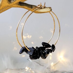 Thin gold hoop Blue goldstone earrings, gold filled hoop, gold wire hoop, large thin hoop, thin wire hoop, gifted earring, gifted-for women