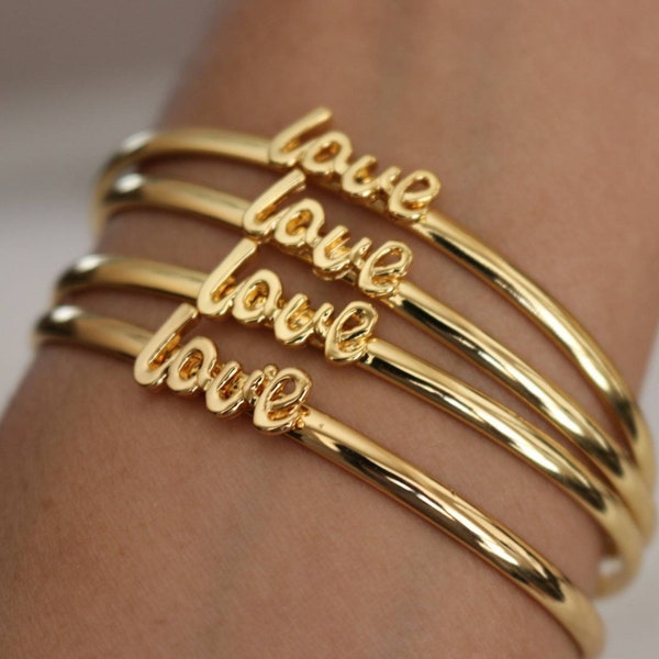 Love bangle bracelet, Love Word Bracelet, Handwriting bracelet, Love bracelet Gold Bangle, Thin Gold Bangles, Gold Bangle Bracelet