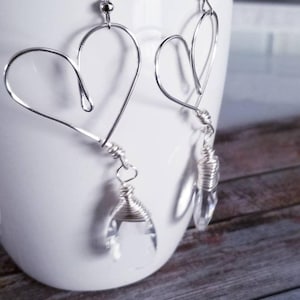 Valentins earring, Clear crystal earrings, Heart hoop earrings, Heart shaped earrings, Clear Silver Earrings, valentine earrings gifted