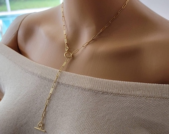 Gold Paperclip Chain Necklace, Dainty Layering Link Choker, Waterproof Rectangle Clip Chain, Everyday Minimalist Jewelry, Christmas gifts