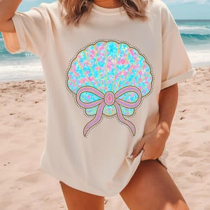 Vintage Seashells Tshirt Comfort Colors Cotton Cottagecore Aesthetic Shirt Nautical Tee Ocean Swimsuit Coverup Oversized Coastal Surf Shirt