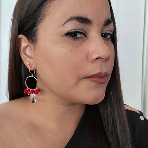 Crystal hoop earrings, Thin hoop earrings, Hoop Earrings With Charm, Step mom gift, Thin gold hoop earrings, Boss day gift for her