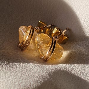Natural Citrine Crystal Stud Earrings, Raw crystal earrings, Lightweight earrings, November Birthstone Earrings, Raw stud earrings