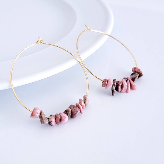 Pink Rhodonite Thin Drop Earrings Sterling Silver Pink Rhodonite Thin Drop Earrings Sterling Silver