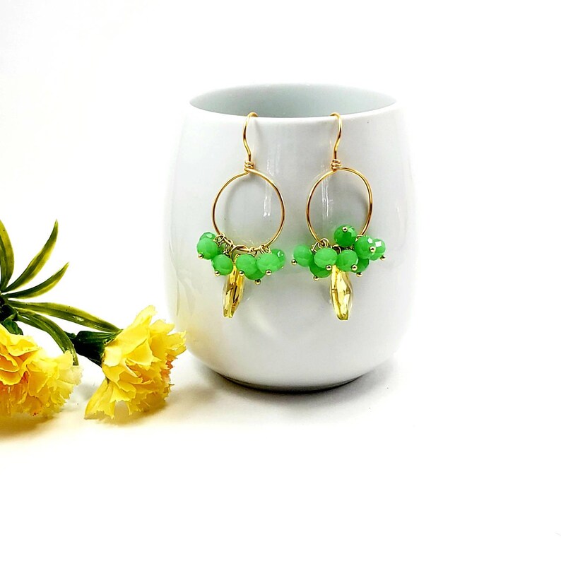 Crystal hoop earrings Drop earrings for women Boho hoop earrings gold Chandelier earrings gemstone Hoop earrings with charm