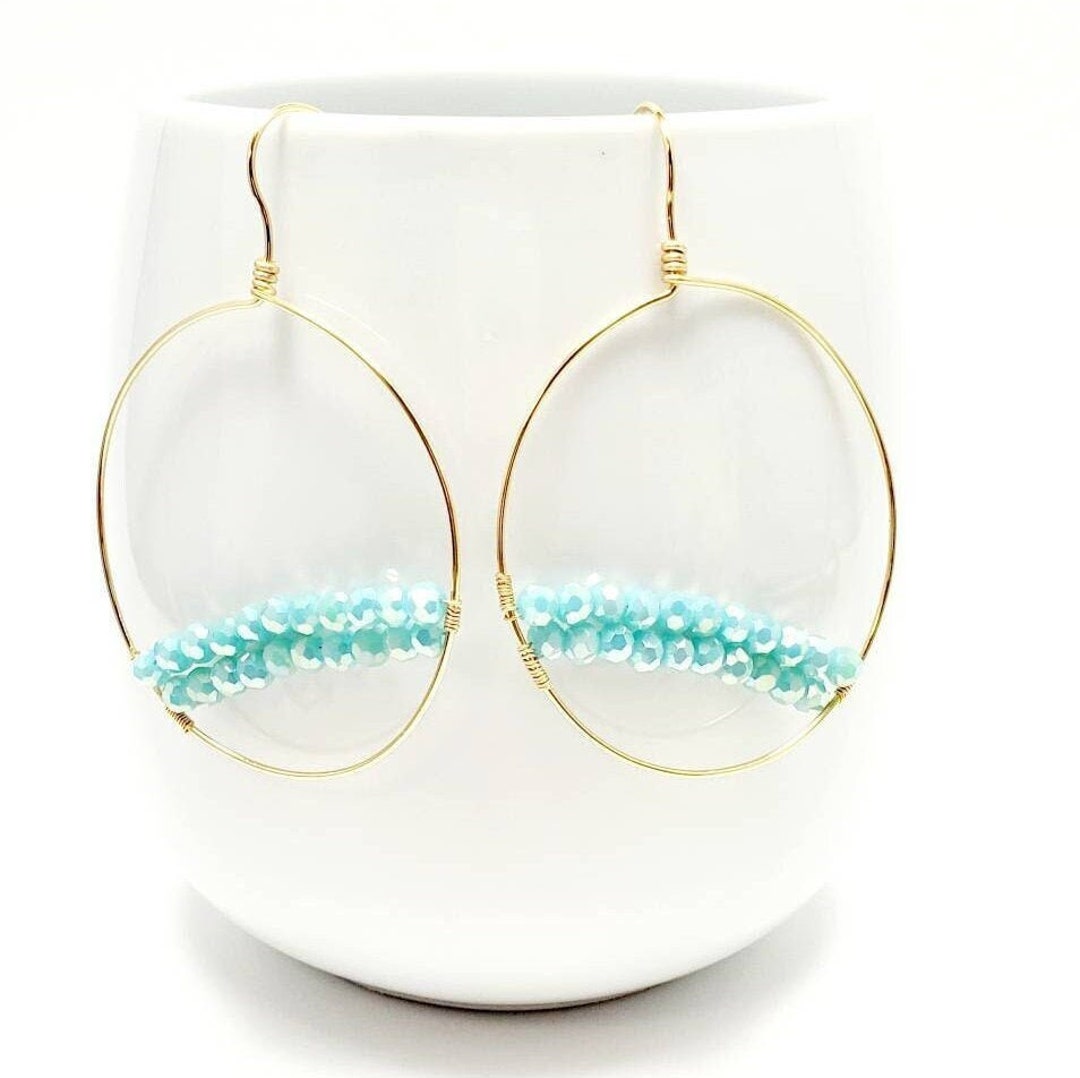 Hoop Charms, Dainty Earrings, Crystal Hoop Earrings, Trendy Hoop, Something Blue, Gold Hoop ...