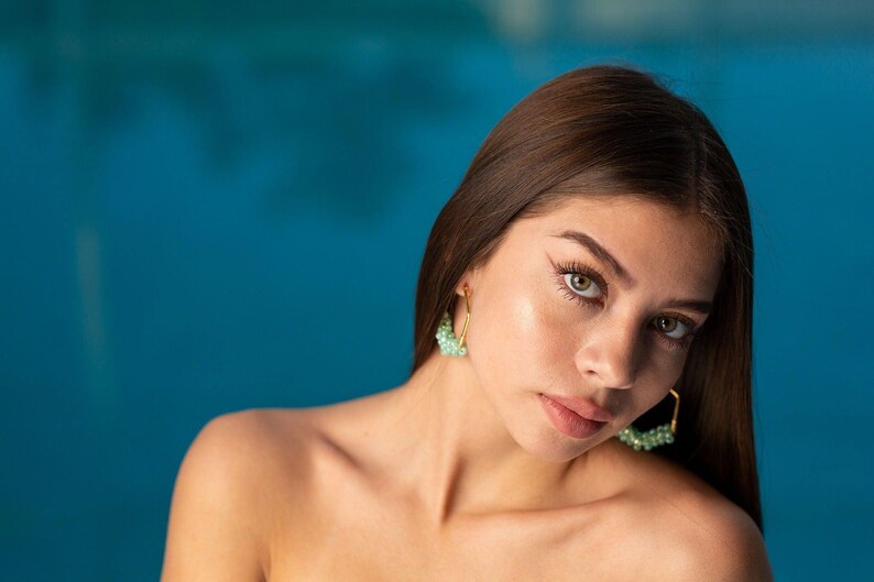 Thick Hoop Earrings, Dianty hoop Earrings, Chunky hoop earrings, Gold hoops earring, Large Hoops Earrings, Beads earring, Gifte-for-her imagen 2
