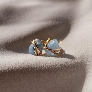 Raw Aquamarine Gemstone Stud Earrings, Birthstone Post Earrings, Natural Gemstones, Minimalistic earrings Aquamarine birthstone earring