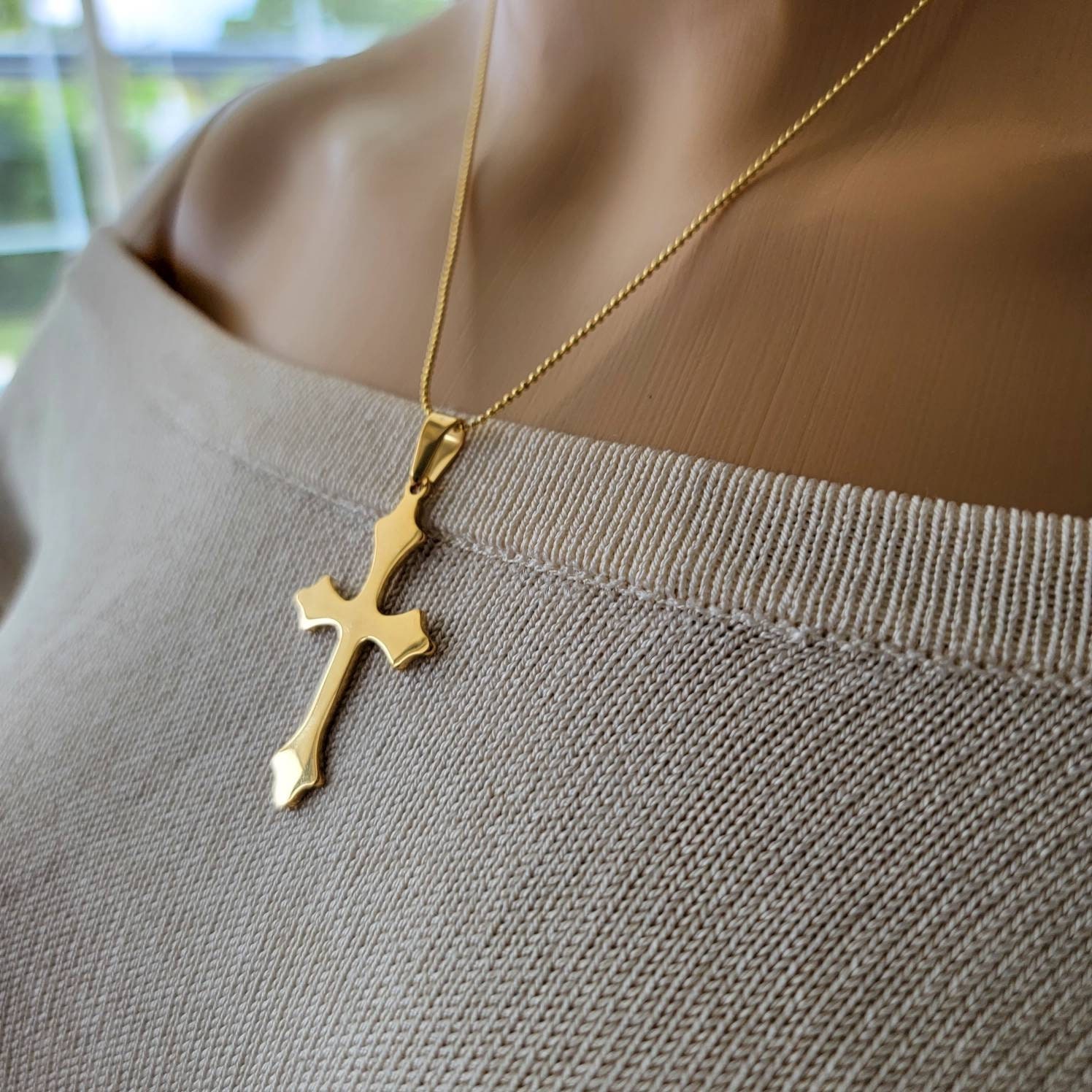 Gold gothic 2024 cross necklace