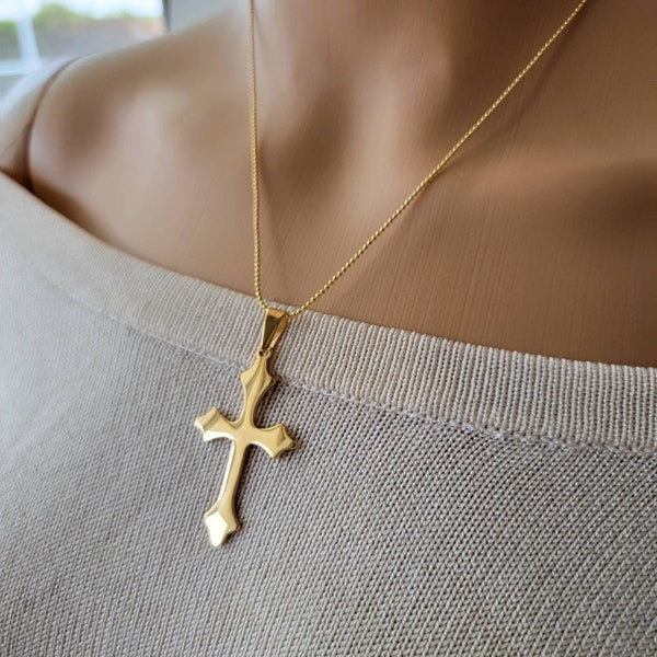 Gold cross necklace women, Gothic cross necklace, 18k gold filled necklace, Dainty cross necklace, Mother of the bride gift from daughter