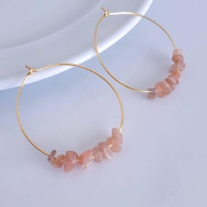 Sunstone Hoop earrings, Gold Sunstone Earrings, Gemstone Earrings, Natural sunstone Earrings, Gemstone hoop earrings, raw gemstone earrings