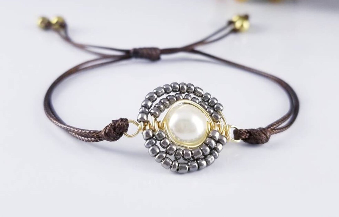 Adjustable Bracelet Gemstone Waxed Cord Adjustable Bracelet Etsy