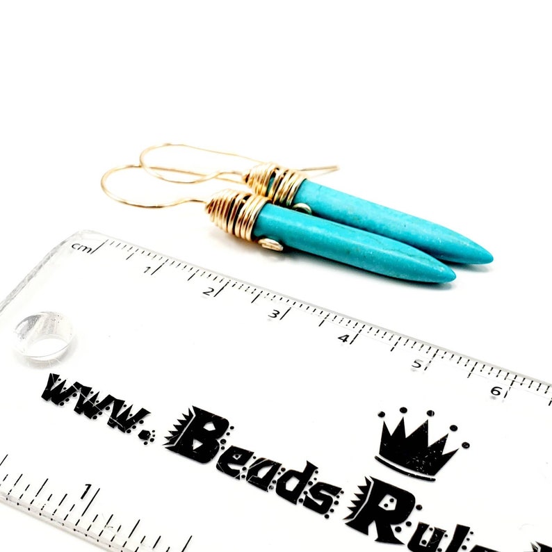Turquoise Spike Earrings, Turquoise Gypsy Earrings, Long Dangling Earrings, Boho Chic Jewelry, Howlite Stone, mothers day gift, gift for mom image 7