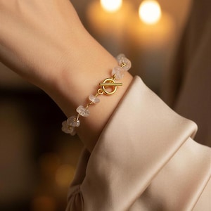 Pulseira de Quartzo Transparente, Pulseira Dourada Delicada, Pulseira para Presente, Pulseira Personalizada com Pedras, Pulseira Minimalista, Pulseira Delicada, Presente para Ela