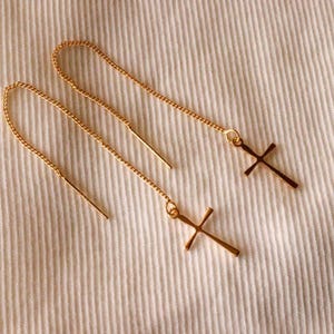 Thread earrings, Cross earrings gold, earrings-chains, minimalistic earrings, Gold Earrings, gold threaders, Minimalist Chain Earring