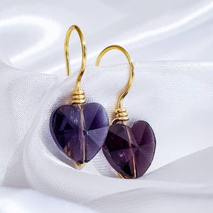 Heart Crystal Earrings, Tiny drop earrings, Heart Dangle Earrings, Crystal Heart Earrings, Love Earrings, Minimaliste earrings, Hers gift